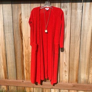Red Ribbed Duster